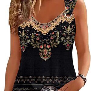 ETCYY NEW womens Classic Embellished Tank Top Blouse SIZE MEDIUM Black Multi
